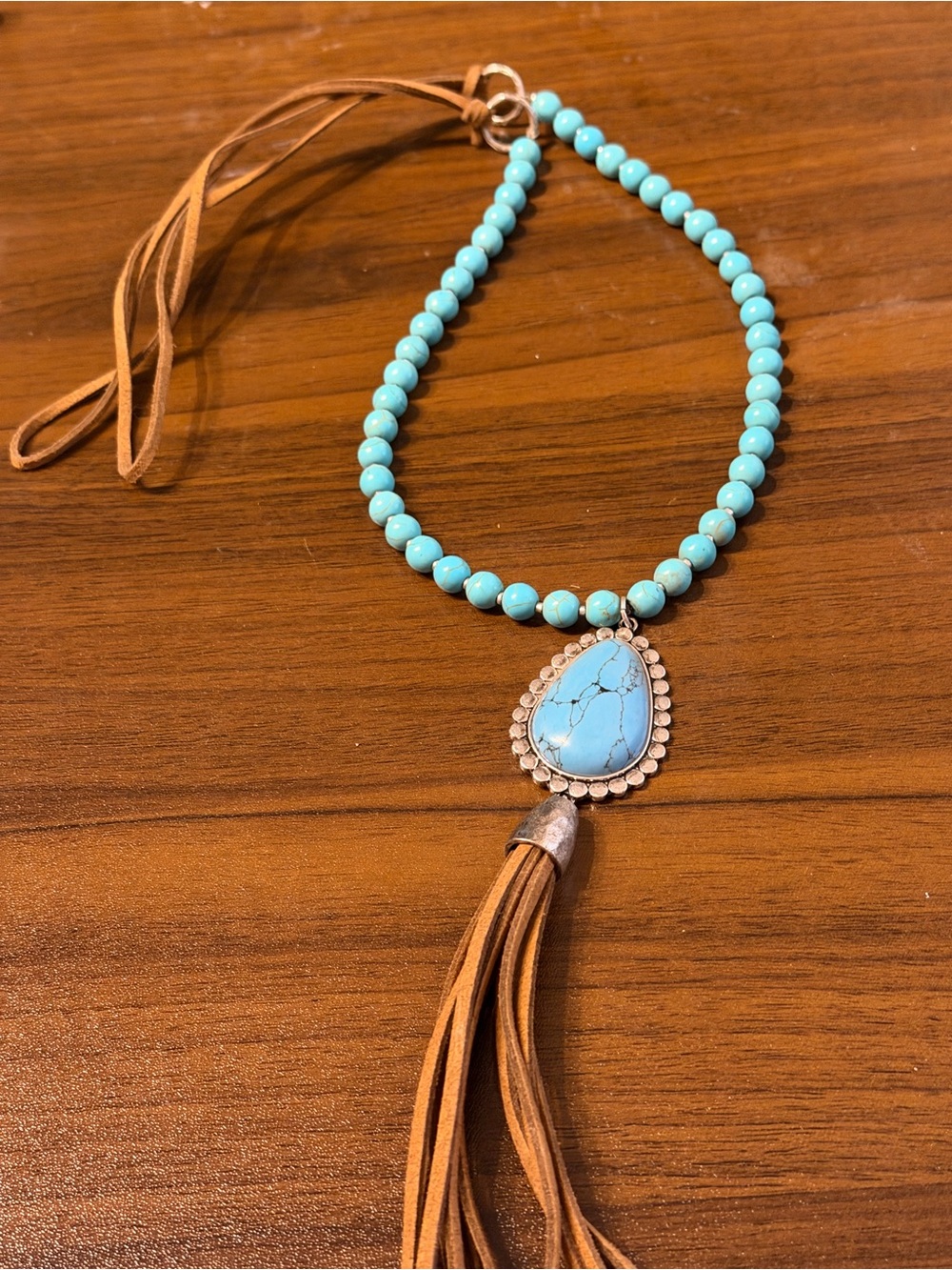 Turquoise Beaded Tassel Necklace - Boho Women Jewelry